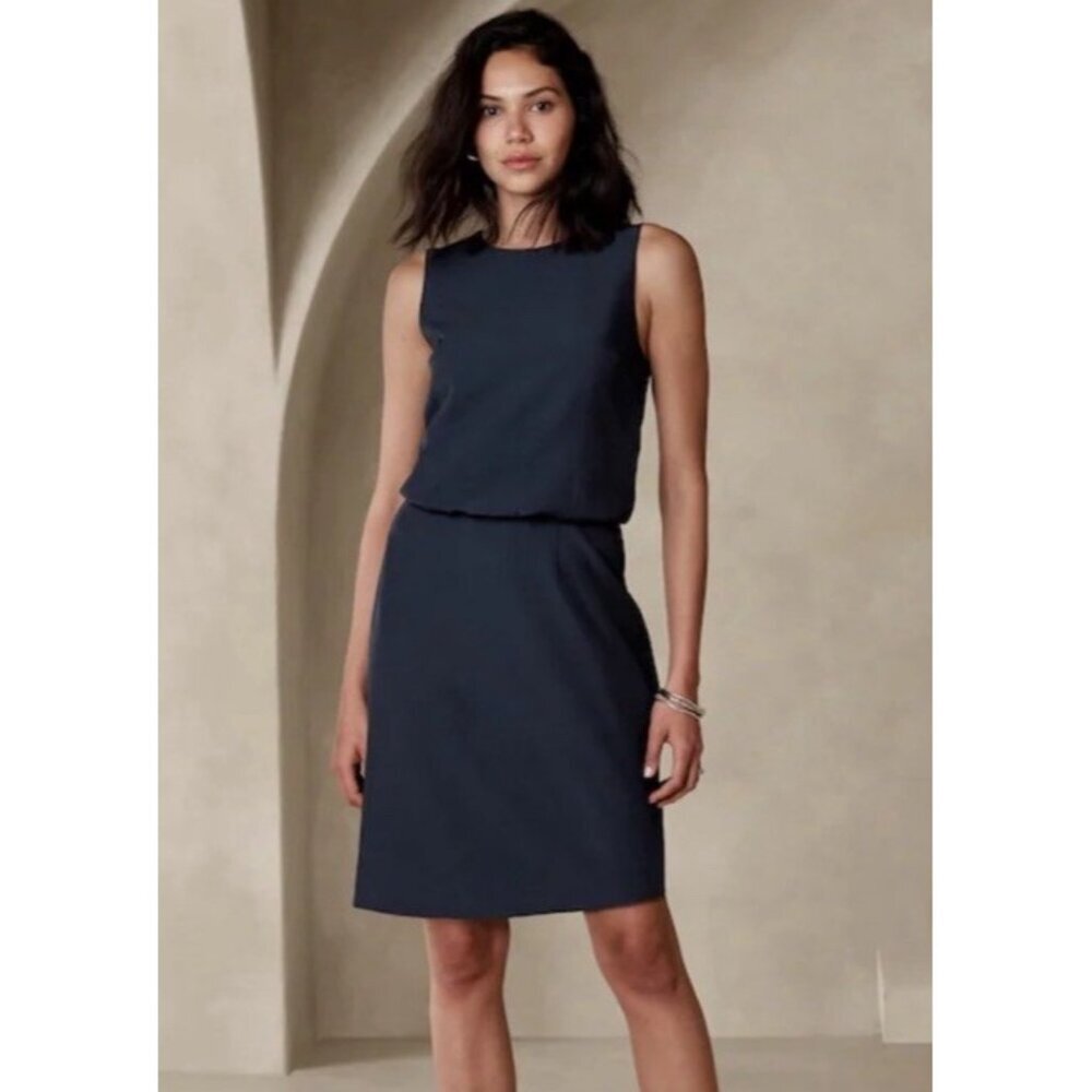 NWT BANANA REPUBLIC Black Sculpted Blousant-Waist Mini Dress Size Petite 0 $90.